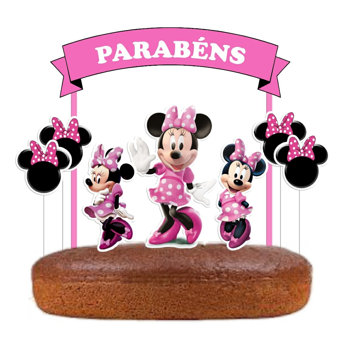 Topo de Bolo Minnie Mouse Parabéns - 1 Unidade - Extra Festas