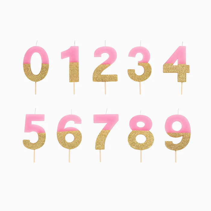 Vela de Aniversário Rosa e Dourado
