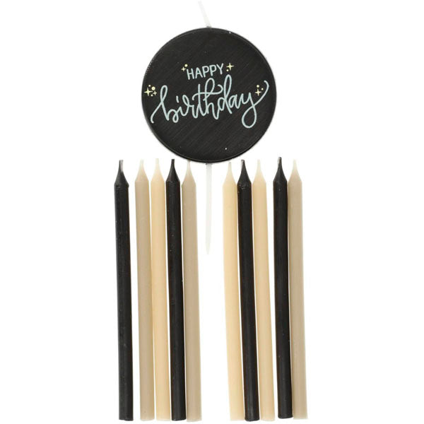 Conjunto de Velas Happy Birthday Creme Preto