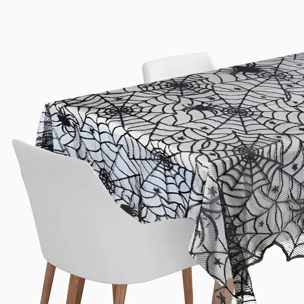 Toalha de Mesa Têxtil Teias de Aranha Preta - Halloween
