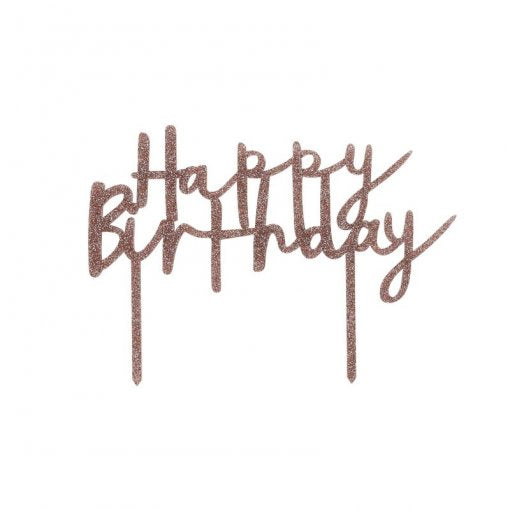 Happy Birthday Rose Gold Cake Topper