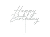 Topo de bolo ''Happy Birthday'' Prateado Glitter