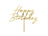 Topo de bolo ''Happy Birthday'' Dourado