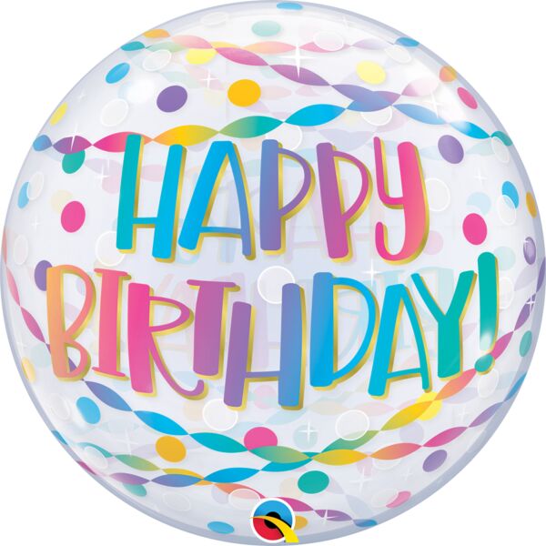 Balão Bubble Happy Birthday Confetti