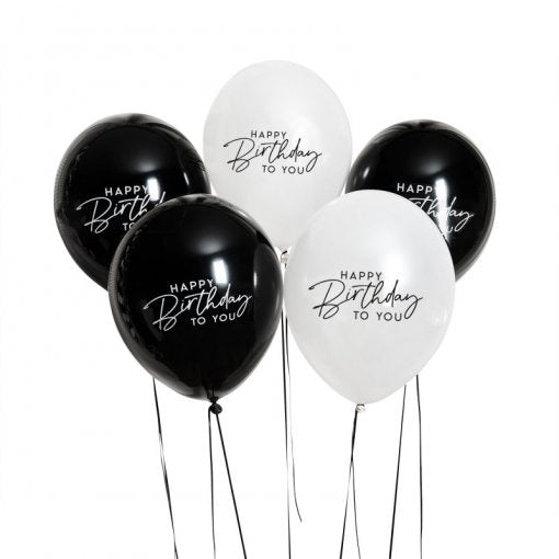 Balões Látex Happy Birthday Pretos