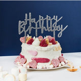 Silver Happy Birthday Cake Topper