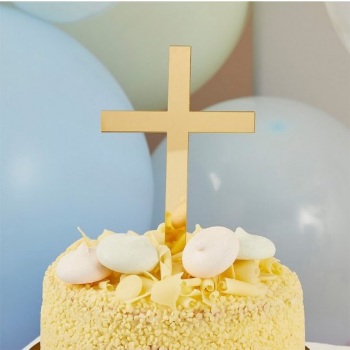 Topo de Bolo Cruz Dourada