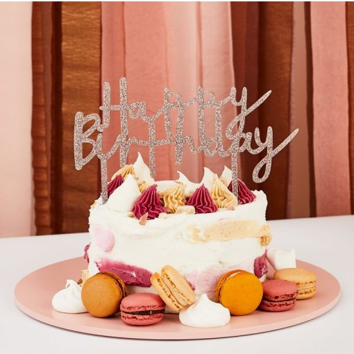 Happy Birthday Rose Gold Cake Topper