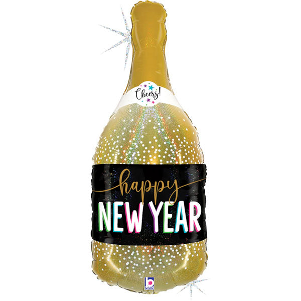 Balão Foil Garrafa Champanhe Happy New Year Glitter