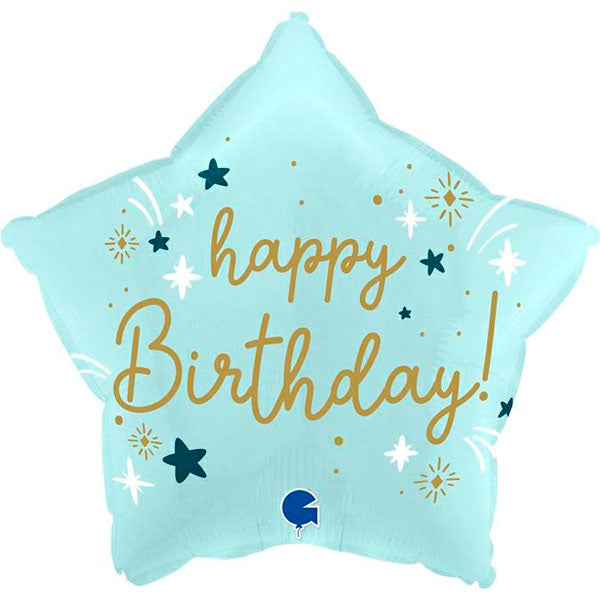 Balão Foil Estrela Happy Birthday Azul