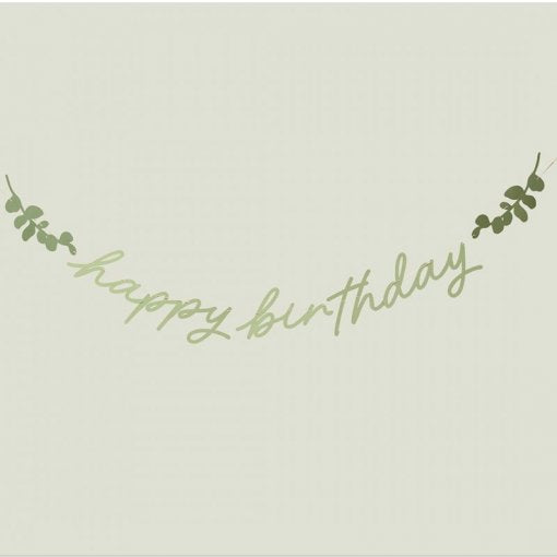 Grinalda Happy Birthday Botanical Verde Sálvia