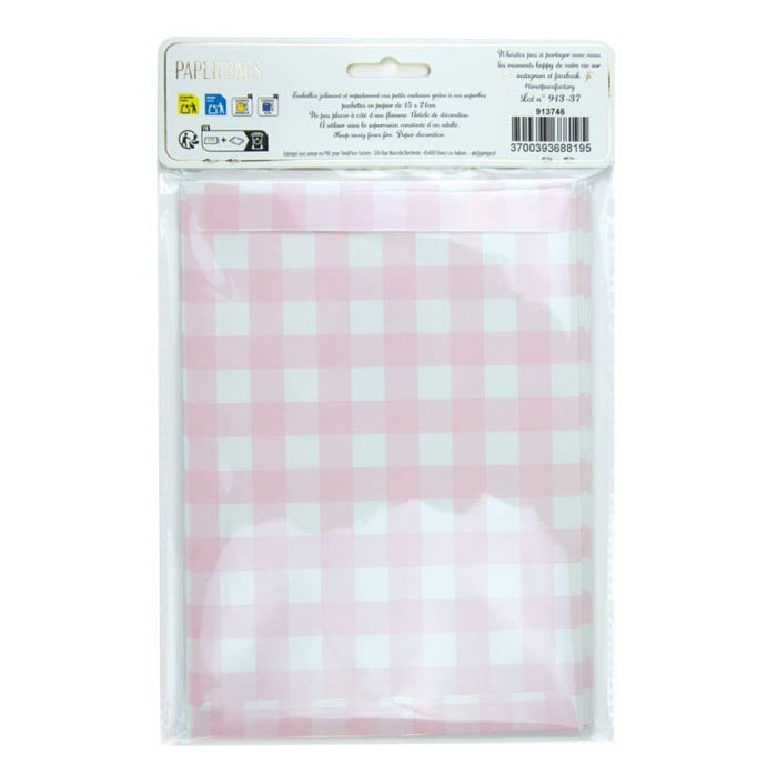 White and Pink Checkered Paper Bags