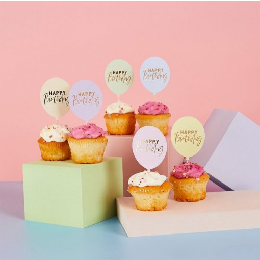 Topos de Cupcake Pastel Happy Birthday