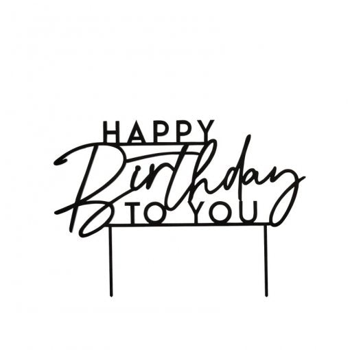 Black Happy Birthday Cake Topper