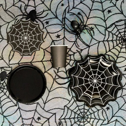 Toalha de Mesa Têxtil Teias de Aranha Preta - Halloween