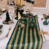 Corredor de mesa Riscas Veludo Verde e Dourado Brilhante