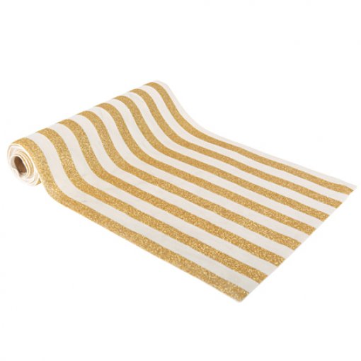 Gold Glitter &amp; White Stripes Table Runner