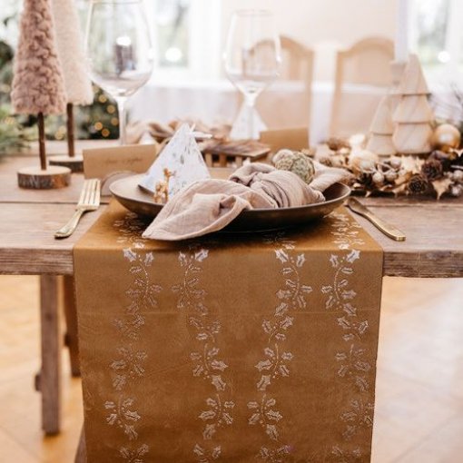 Corredor de Mesa Holly Border Camel Veludo