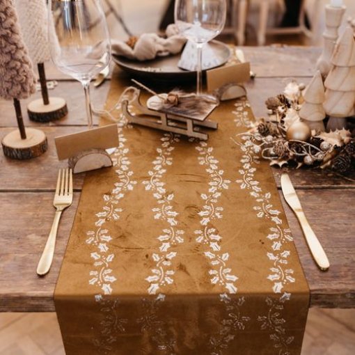 Corredor de Mesa Holly Border Camel Veludo