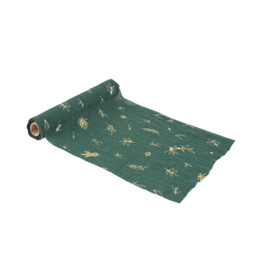 Green Table Runner with Muslin Flowers
