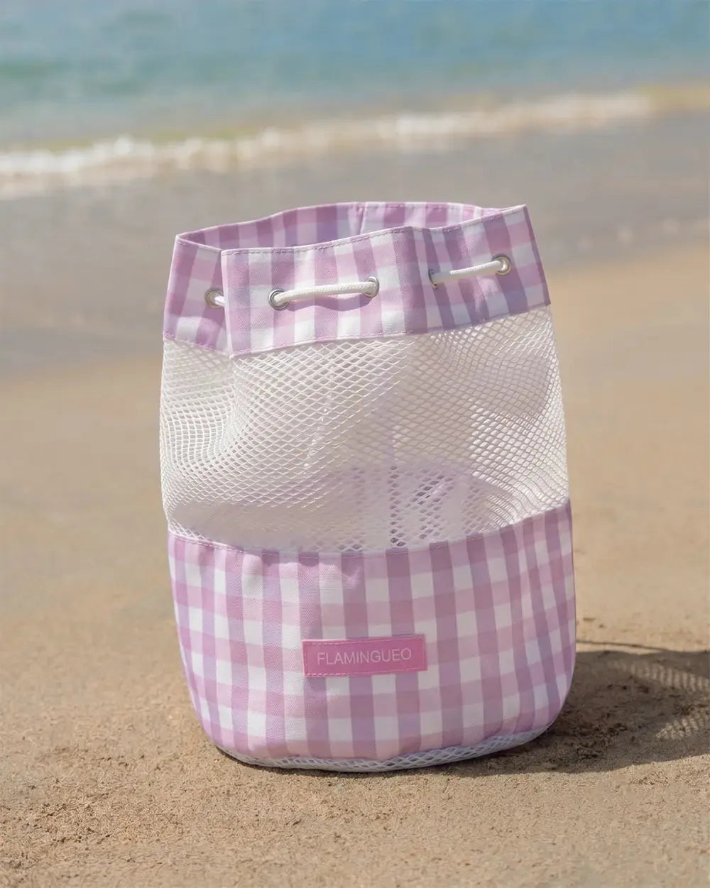 Mochila de Praia com Rede Xadrez Rosa