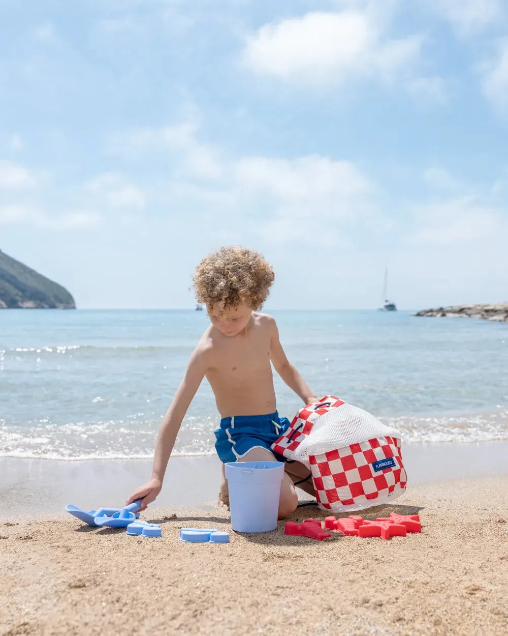 Mochila de Praia com Rede Xadrez Vermelha
