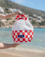 Mochila de Praia com Rede Xadrez Vermelha