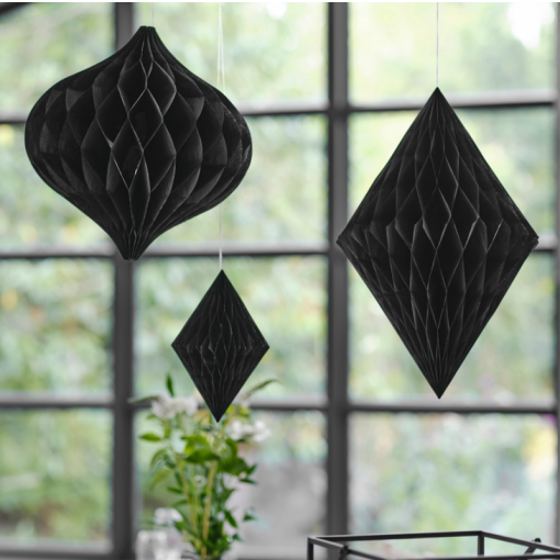 Decorações Pendentes Papel Honeycomb Preto
