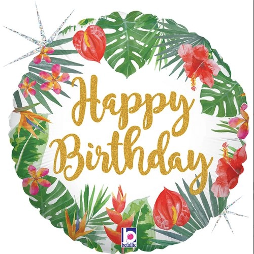 Balão Foil Happy Birthday Tropical