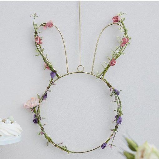 Golden Rabbit with Flowers Decoration