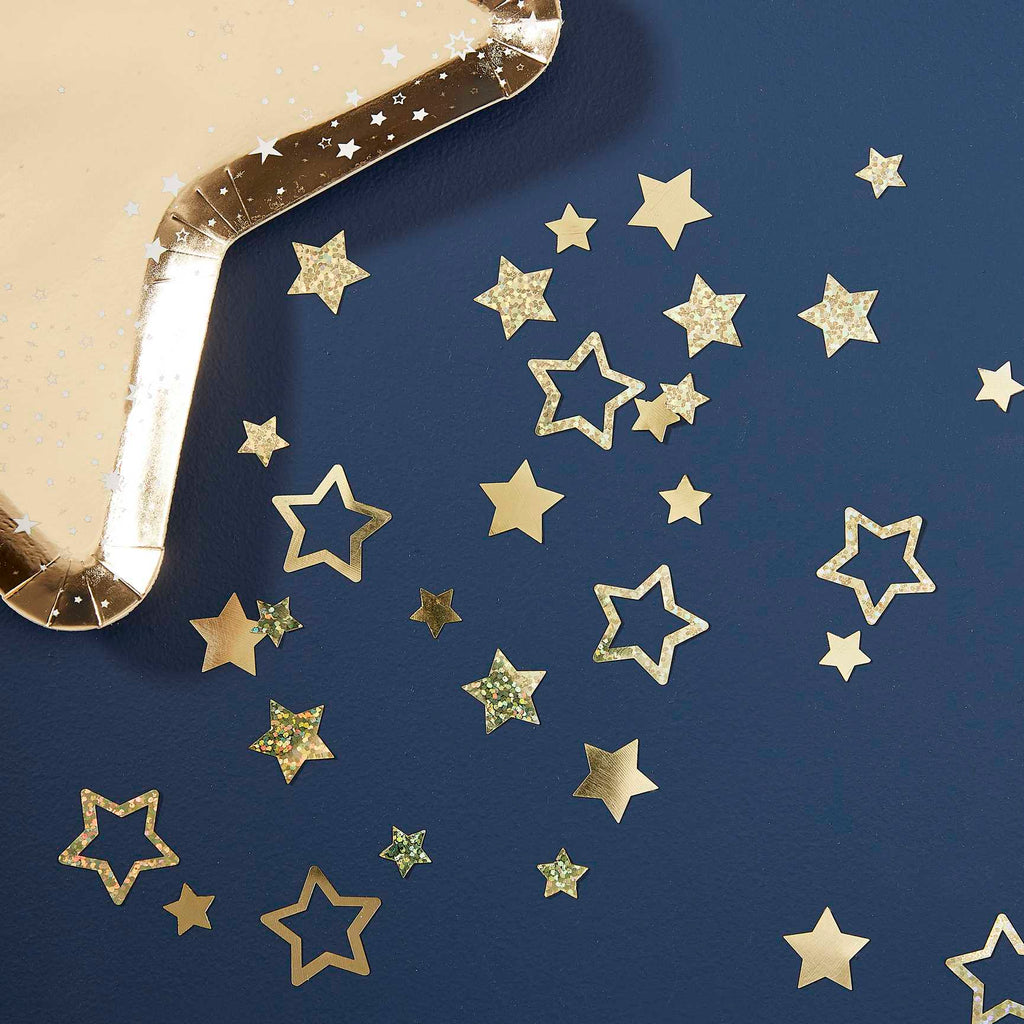 Confettis Estrelas Douradas Holográficas