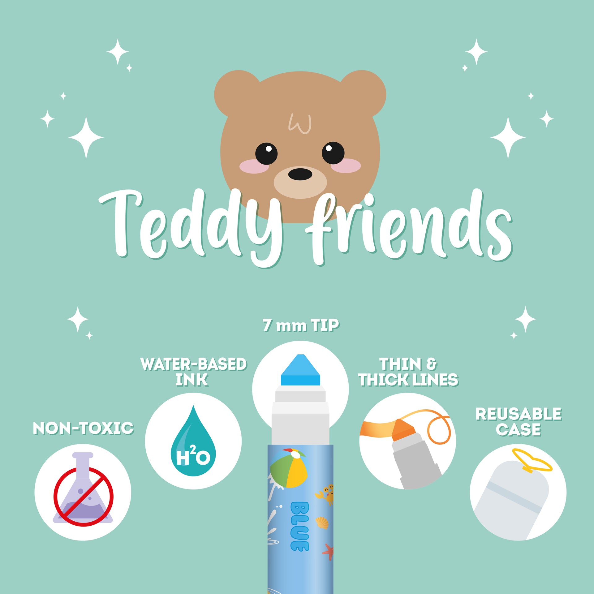 Conjunto de 12 marcadores - Teddy Friends
