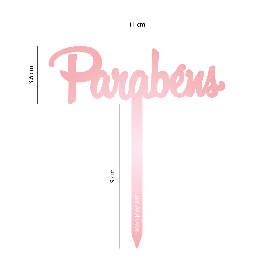Topper Rosa Gold Parabéns - Pequeno
