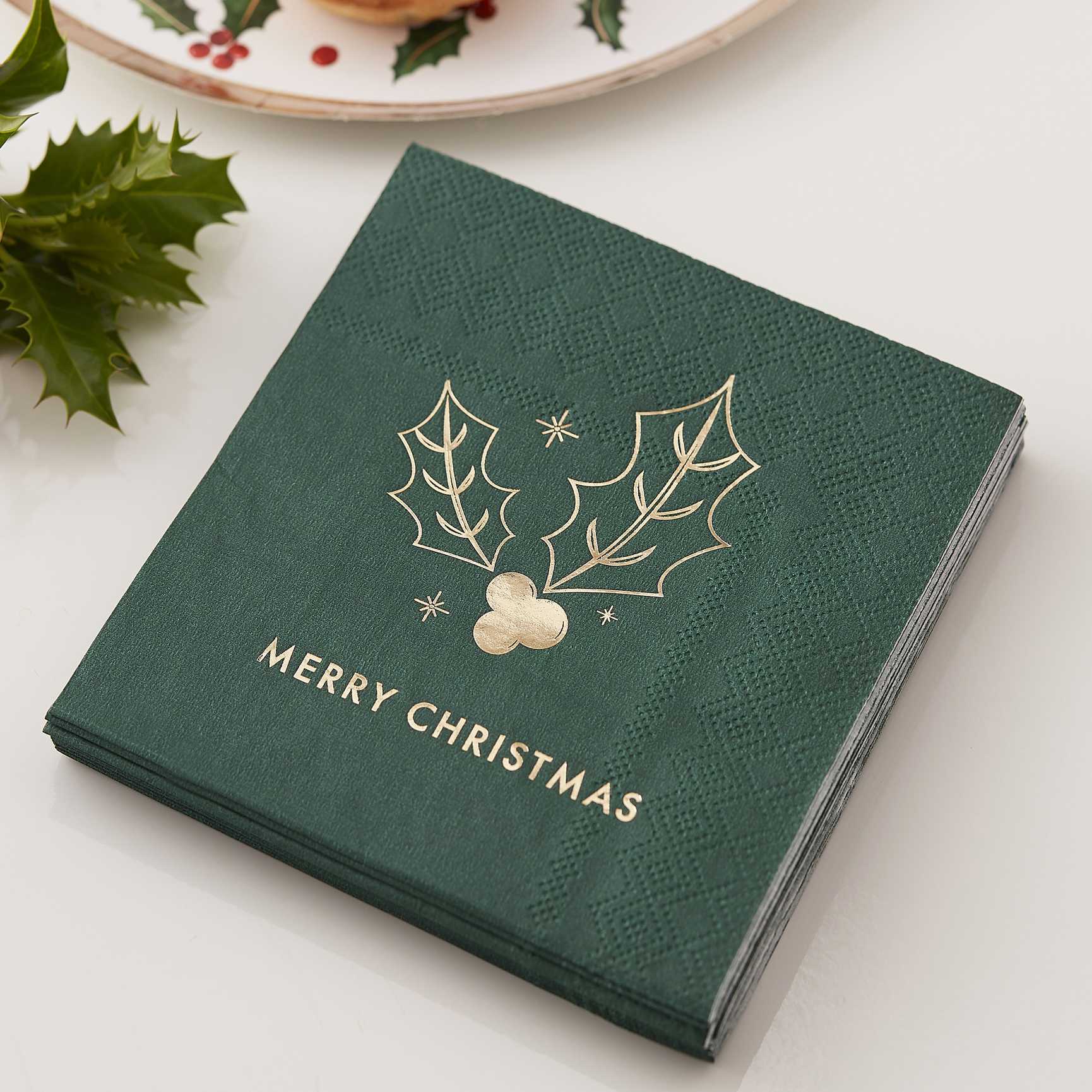 Merry Christmas Green Napkins (Small)