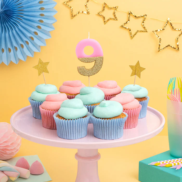 Vela de Aniversário Rosa e Dourado