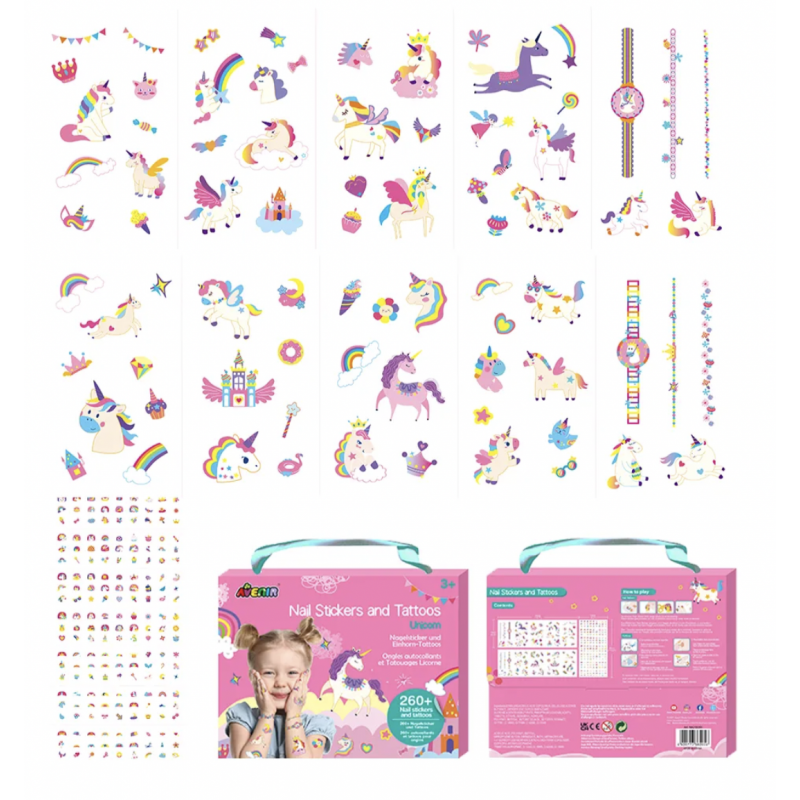 Pack Tatuagens e Autocolantes Unhas - Unicórnio