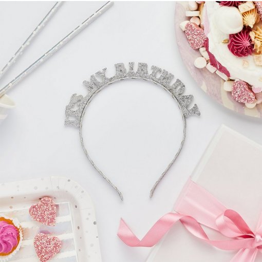 Silver 'It's My Birthday' Headband