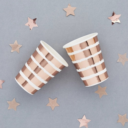 Copos Riscas Rose Gold Foil