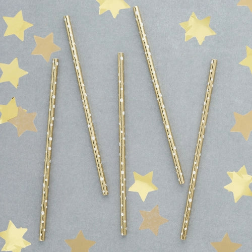 Palhinhas Cartão Douradas com Bolinhas