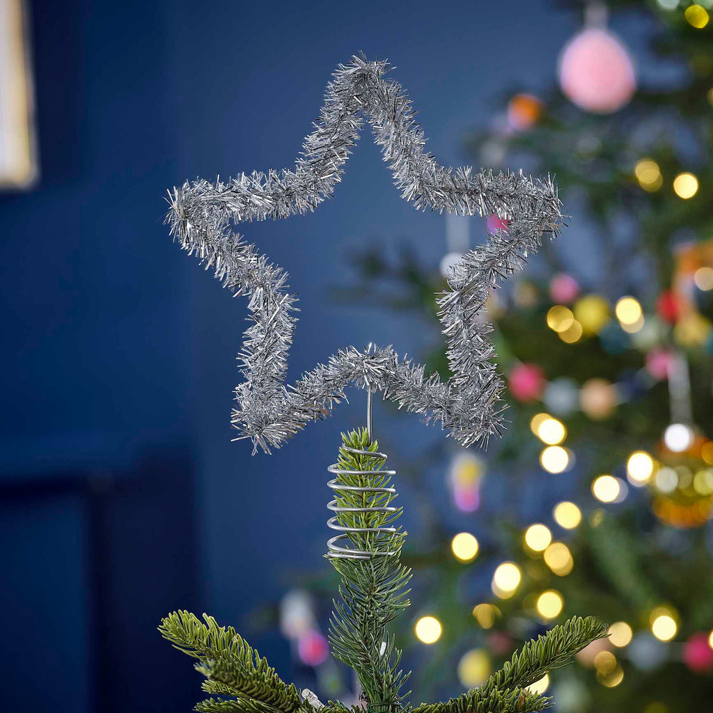 Estrela de Árvore de Natal com Enfeites Prateados