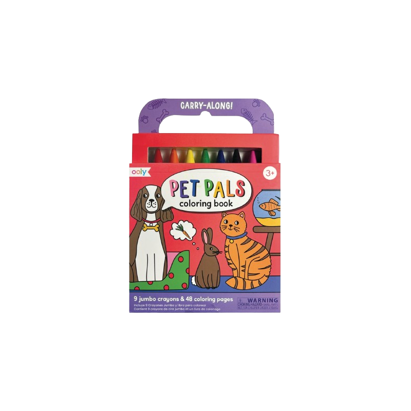 Kit Portátil com Lápis de Cera e Livro Colorir - Pets