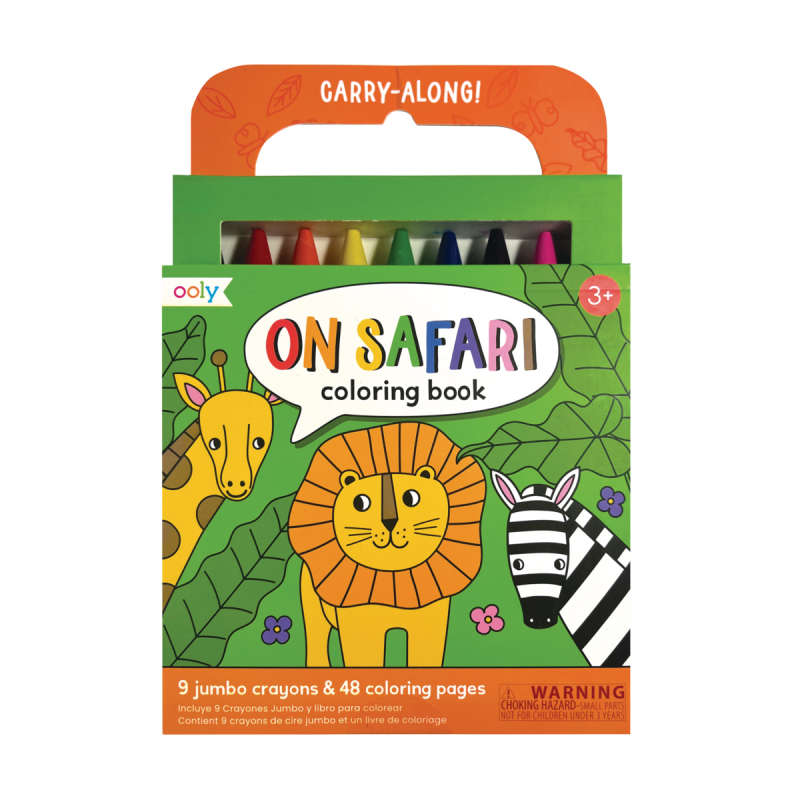 Kit Portátil com Lápis de Cera e Livro Colorir - Safari