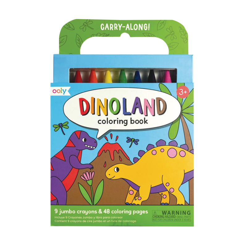 Kit Portátil com Lápis de Cera e Livro Colorir - Dinos