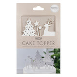 Wooden Christmas Cake Topper - White