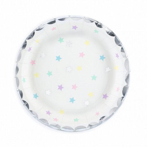 Pratos Brancos com Estrelas Coloridas