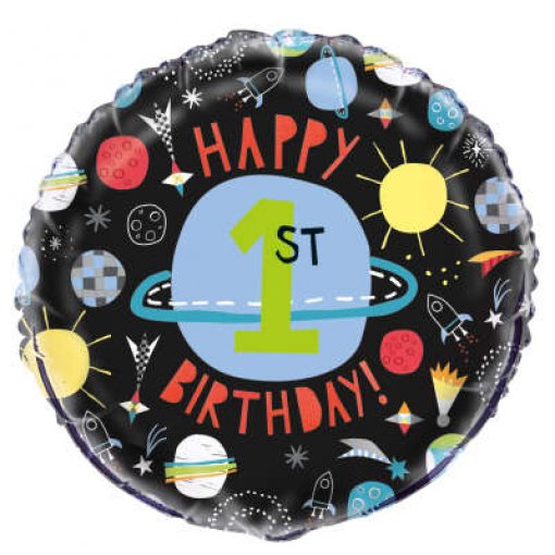 Balão Foil Espaço - 1º Aniversário