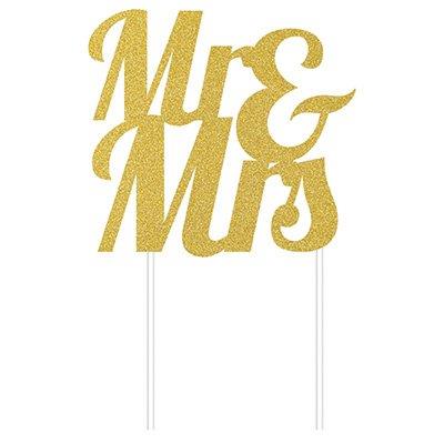 Topo de Bolo Glitter Mr & Mrs - Dourado