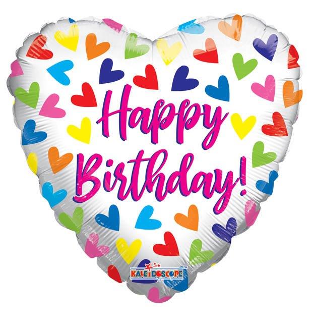 Balão Foil Happy Birthday Corações Coloridos