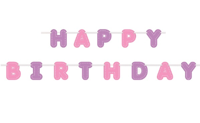 Banner Happy Birthday Rosa e Lilás