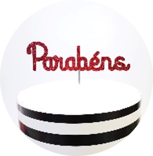 Topo de bolo Papel Glitter - Parabéns Vermelho